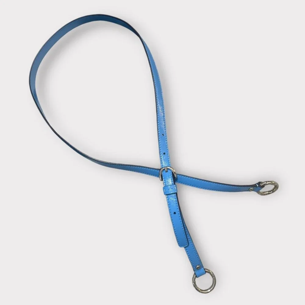 Coach Replacement Purse Strap Blue Patent Leather Silver Loop Clips Adjustable - Picture 4 of 5